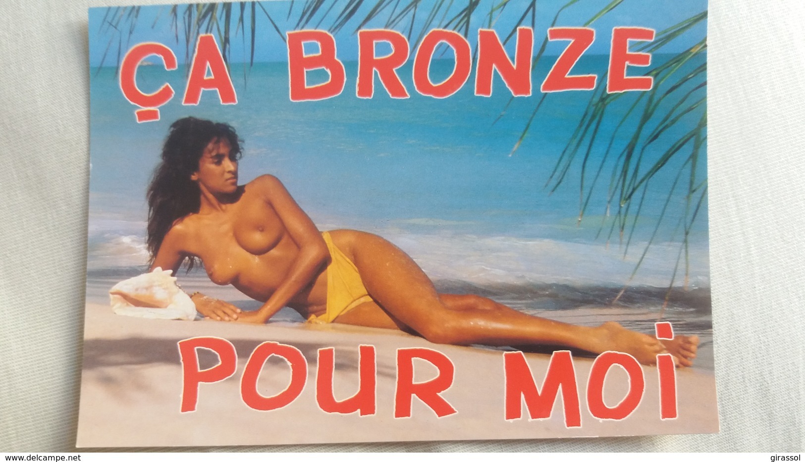 CPSM PIN UP FEMME SEINS NUS CA BRONZE POUR MOI PLAGE COQUILLAGE ED AS - Pin-Ups