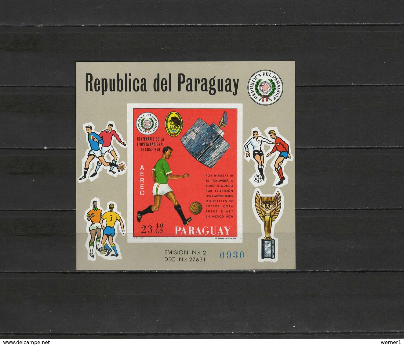 Paraguay 1969 Football Soccer World Cup, Space S/s MNH - 1970 – Mexique