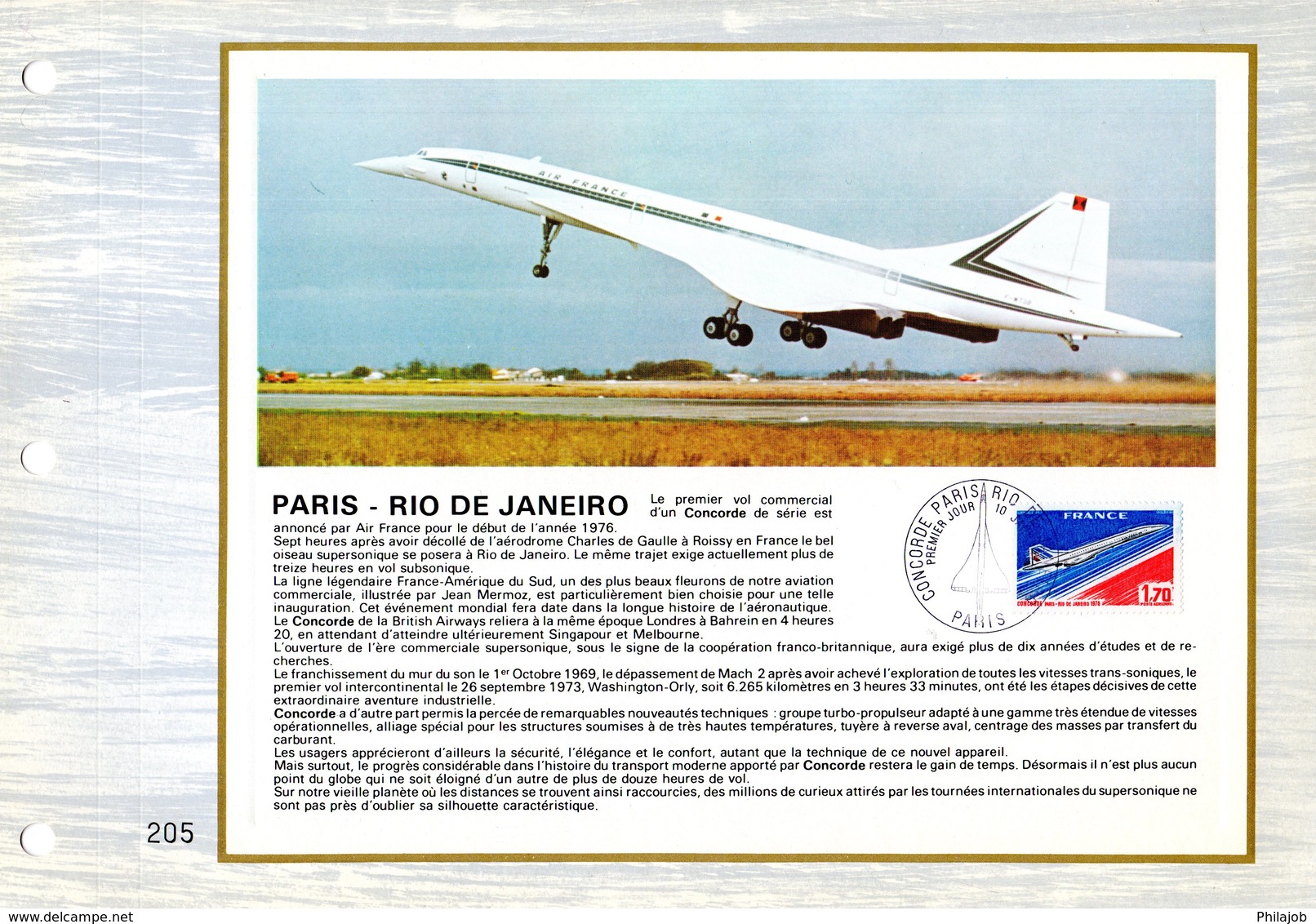 RRR " CONCORDE / PARIS - RIO DE JANEIRO " Sur Feuillet CEF De 1976 SANS INDICATION Parf état. FDC à Saisir !!! - Concorde