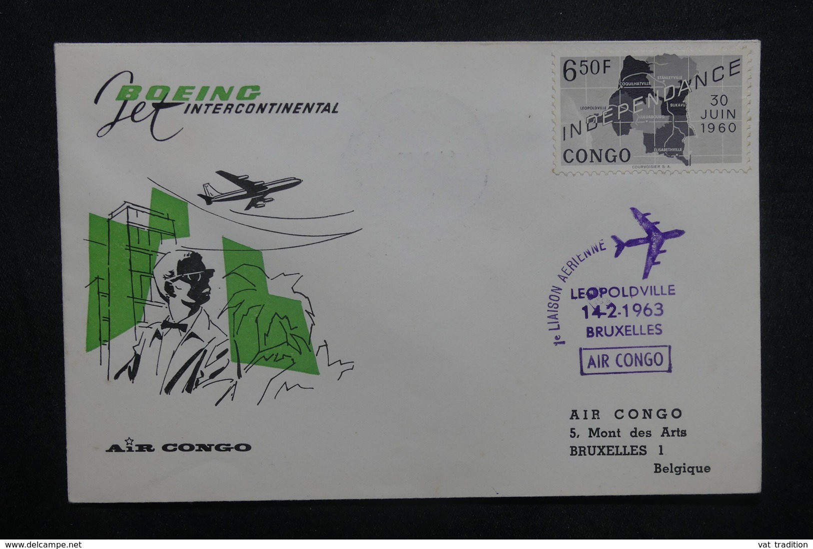 CONGO - Enveloppe Du 1er Vol Leopoldville  / Bruxelles En 1963 - L 37263 - Autres & Non Classés