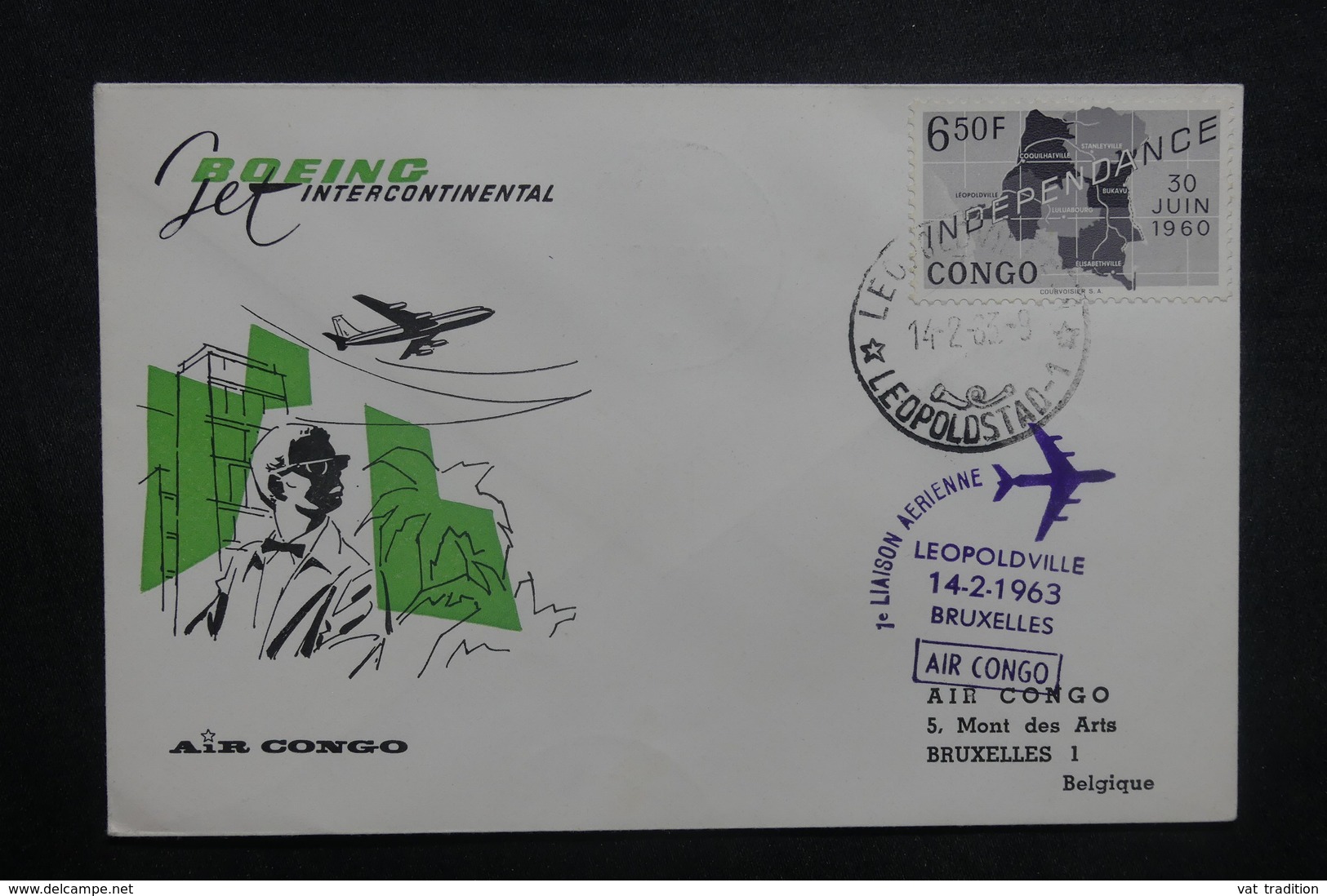 CONGO - Enveloppe Du 1er Vol Leopoldville  / Bruxelles En 1963 - L 37264 - Autres & Non Classés