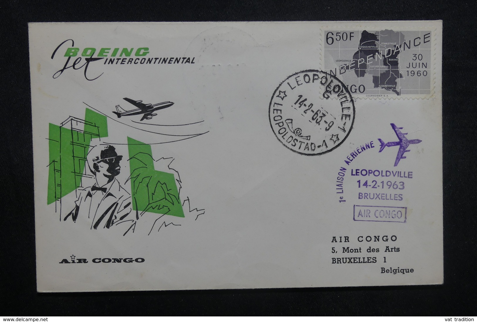 CONGO - Enveloppe Du 1er Vol Leopoldville  / Bruxelles En 1963 - L 37265 - Otros & Sin Clasificación