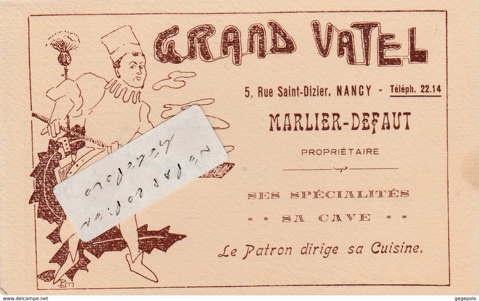54 - NANCY - GRAND VATEL - 5 Rue Saint-Dizier - MARLIER- DEFAUT    ( 14 Cm X 9 Cm Format Cpa ) - Cartoncini Da Visita