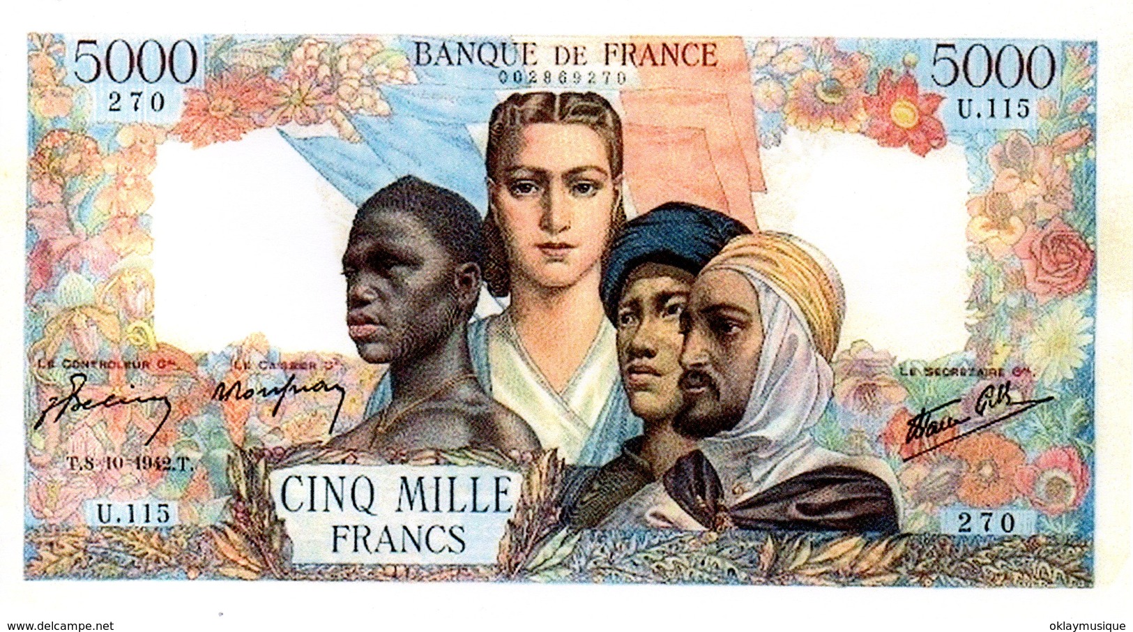 Reproduction Du Billet - 5 000 F 1942-1947 ''Empire Français''