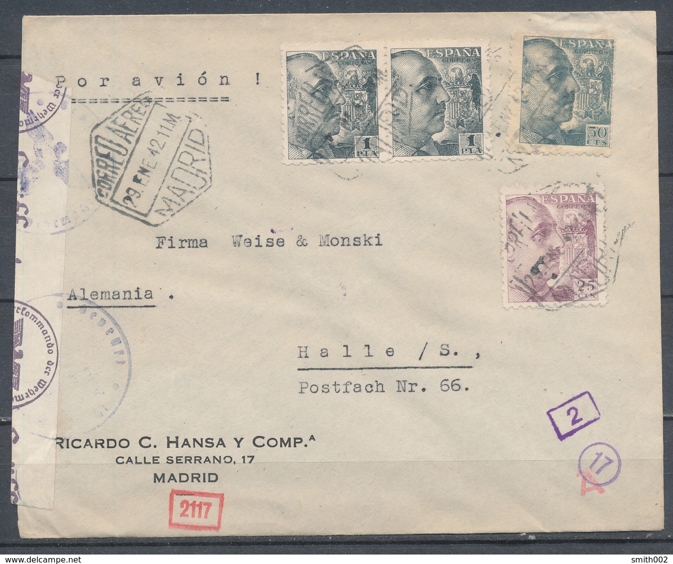 SPAIN - 1942, Leter From MADRID To HALLE (Germany), Censored - Other & Unclassified