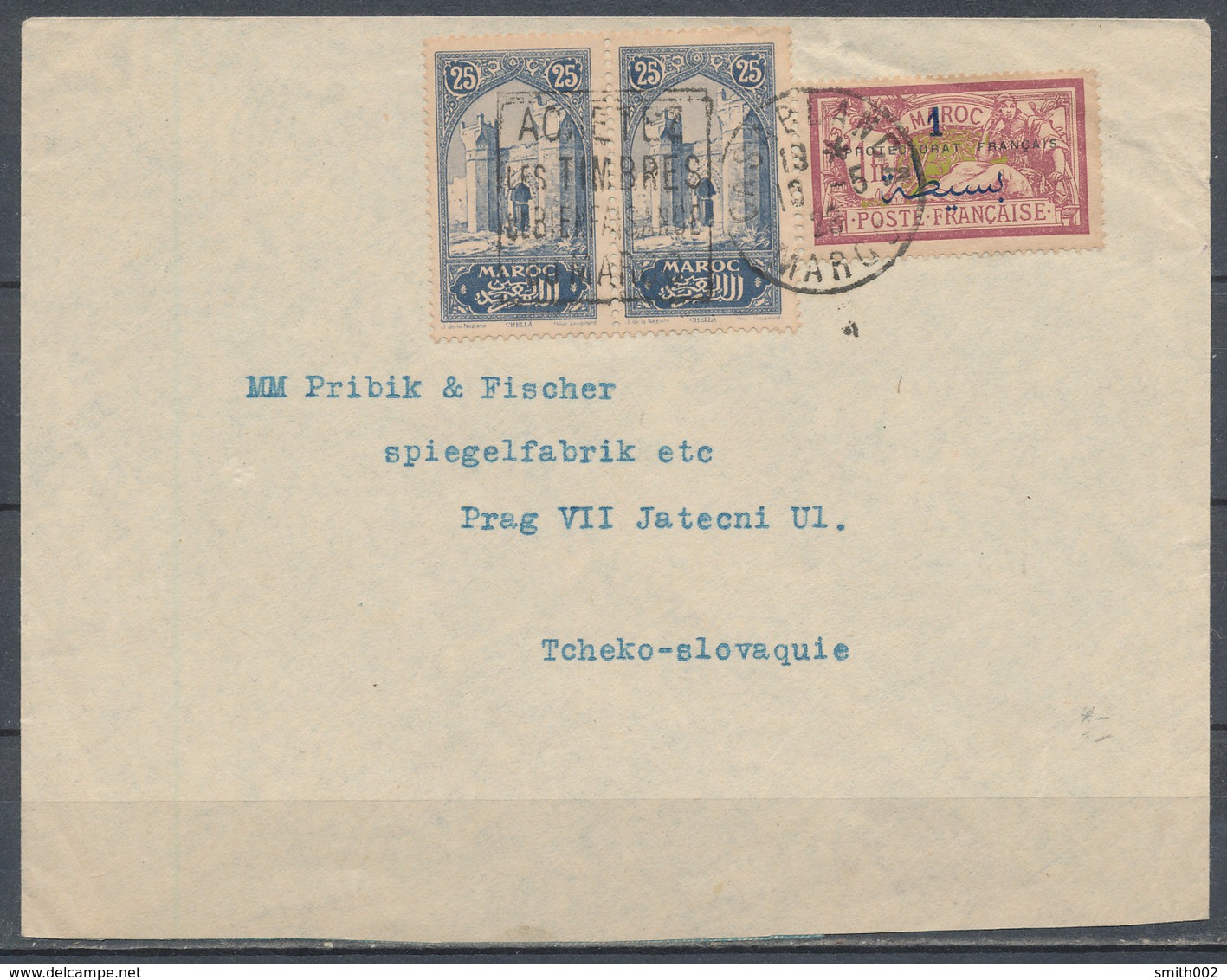 MAROC - 1923, Cover From CASABLANCA To PRAG (Tchecoslovaquie) - Covers & Documents