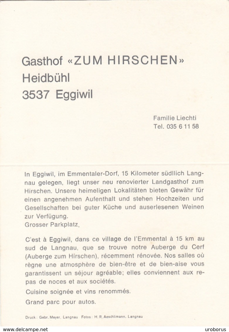 SWITZERLAND - Eggiwil - Gasthof "Zum Hirschen" - Heidbuhl - Eggiwil