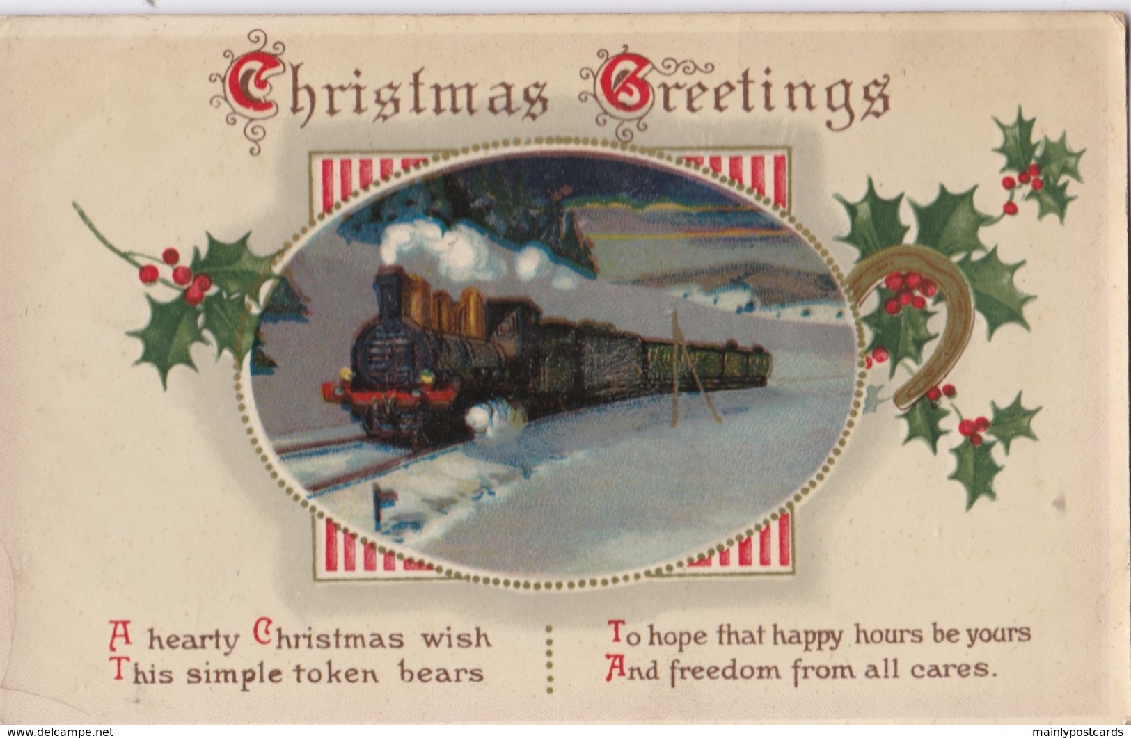 AQ51 Greetings - Christmas Greetings - Holly, Steam Train - Other & Unclassified