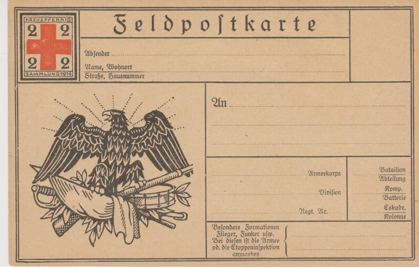 Reich Feldpostkarte  2 Kreuz-Pfennig Sammlung 1914  Besondere Informationen Flieger, Funker Usw ...... - Rotes Kreuz