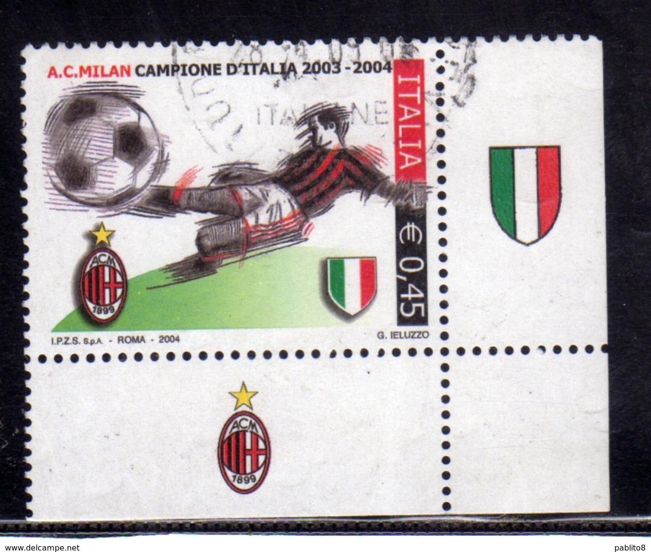 ITALIA REPUBBLICA ITALY REPUBLIC 2004 LO SCUDETTO AL MILAN CAMPIONE USATO USED OBLITERE' - 2001-10: Usati