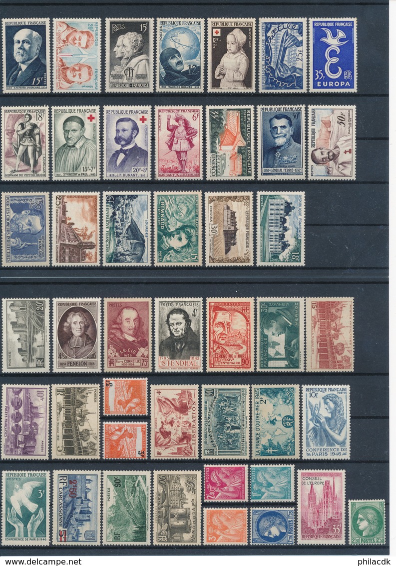 FRANCE - BELLE COLLECTION DE 413 TIMBRES DONT LIBERATION NEUFS* AVEC CHARNIERE OU GOMME ALTEREE+BANDE JOURNAL+CARTES - Collections