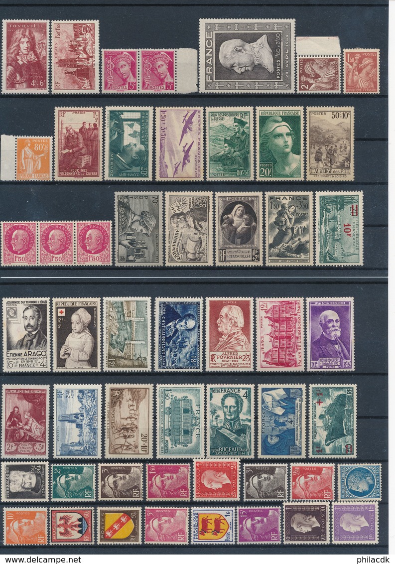 FRANCE - BELLE COLLECTION DE 413 TIMBRES DONT LIBERATION NEUFS* AVEC CHARNIERE OU GOMME ALTEREE+BANDE JOURNAL+CARTES