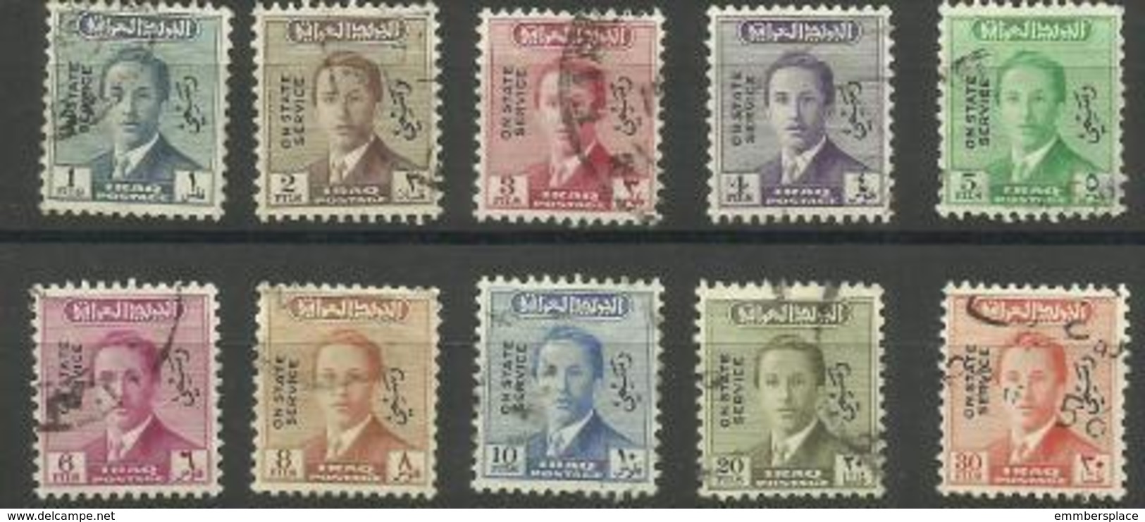 IRAQ - 1954-5 King Faisal II Officials10 Values Used  SG O364//75  Sc O148a//58 - Iraq