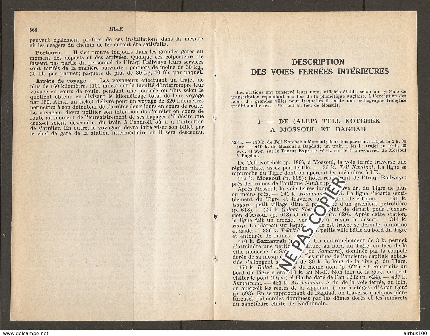 8 PAGES 1956 - MOYEN ORIENT IRAK IRAQ -  LIGNE AERIENNE CHEMINS De FER - ALEP TELL KOTCHEK MOSSOUL BAGDAG ERB - Other & Unclassified