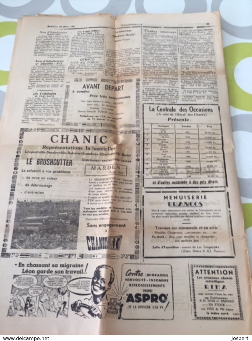 Congo Stanleystad, "Le stanleyvillois,gazet, 1954, 10 blz; 8 scans, envoyer:A4 ;  Belgique : 2,50, Europe : 5 EUR