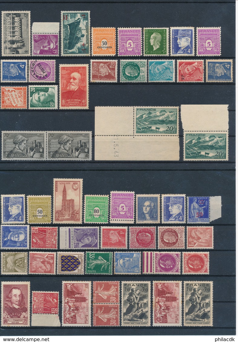 FRANCE - BELLE COLLECTION DE 602 TIMBRES NEUFS** SANS CHARNIERE POUR ETUDE - VOIR SCANNS RECTO VERSO