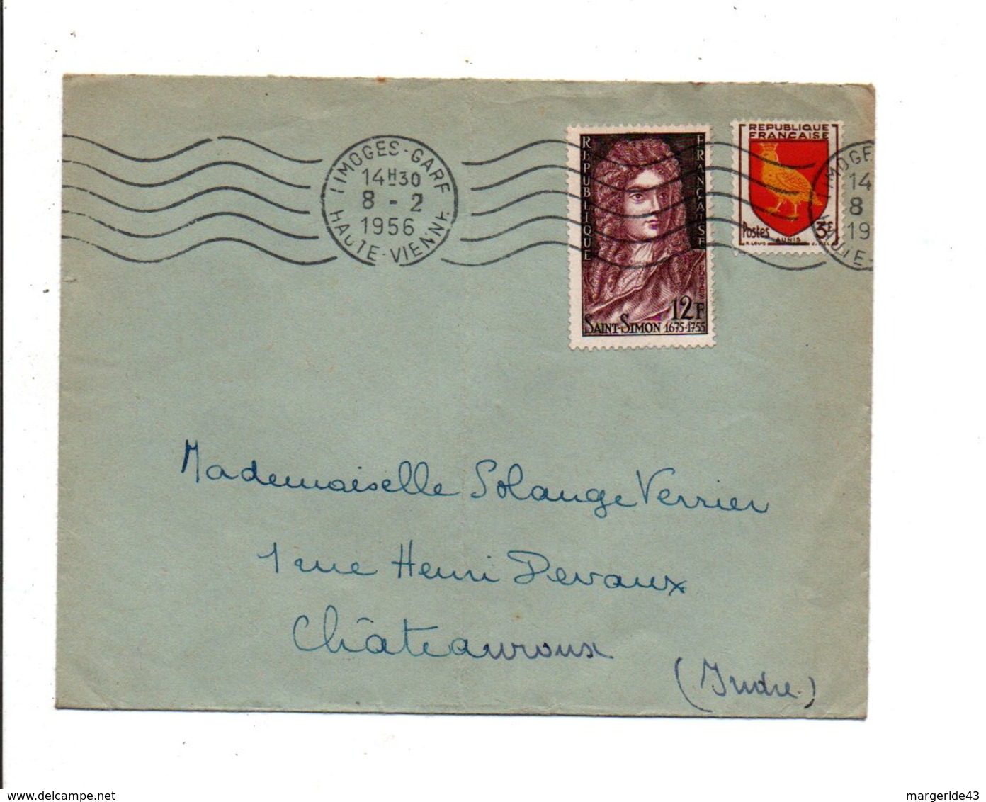 AFFRANCHISSEMENT COMPOSE SUR LETTRE DE LIMOGES GARE 1956 - 1921-1960: Période Moderne