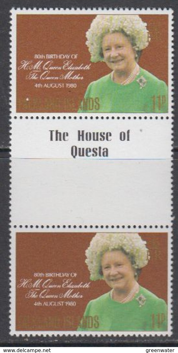 Falkland Islands 1980 80th Birthday Queen Mother 1v Gutter (House Of Questa)  ** Mnh (44002B) - Falklandeilanden