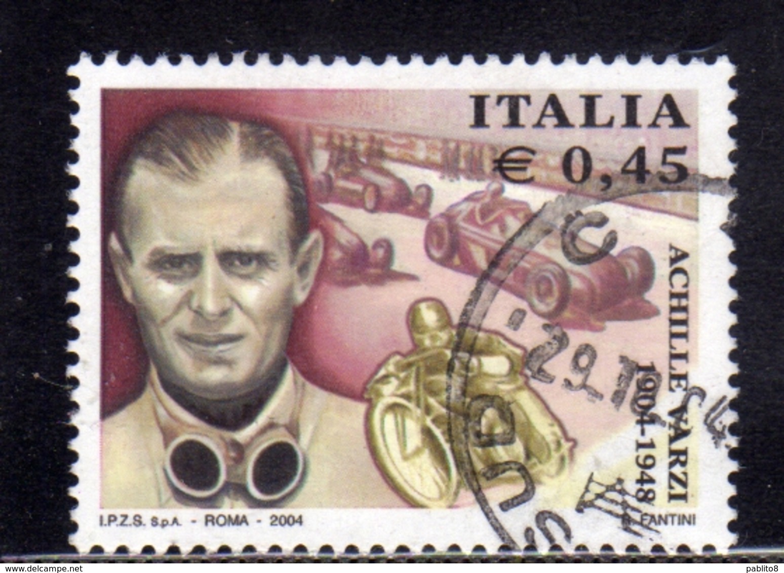 ITALIA REPUBBLICA ITALY REPUBLIC 2004 ACHILLE VARZI PILOTA € 0,45 USATO USED OBLITERE' - 2001-10: Usati