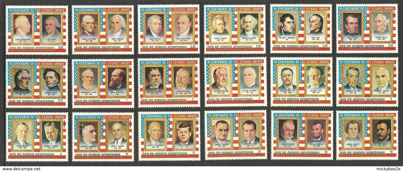 EQUATORIAL GUINEA 1976 US BICENTENARY PRESIDENTS KENNEDY LINCOLN NIXON SET MNH - Equatorial Guinea