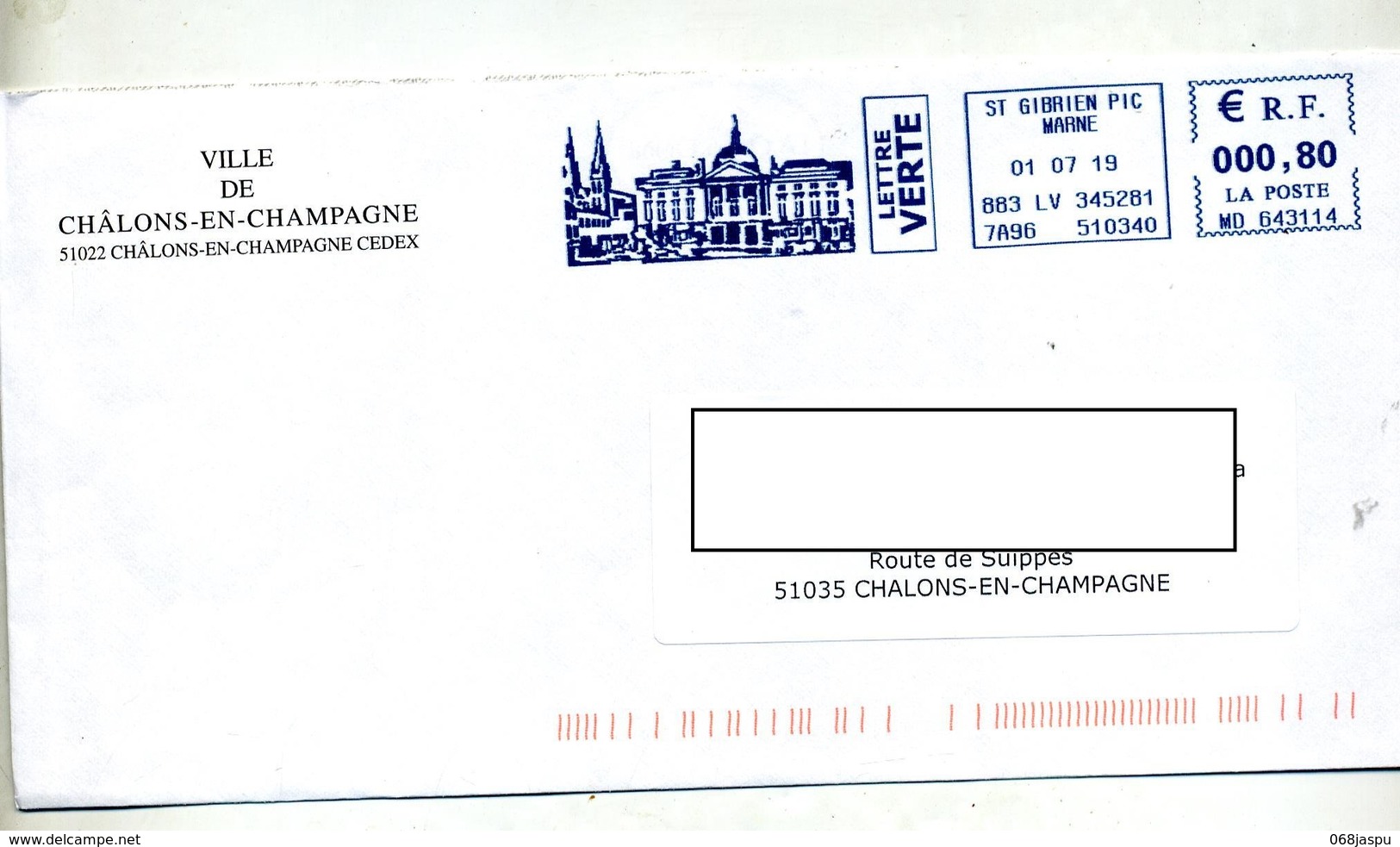 Lettre Flamme Ema Saint Gibrien  Mairie ? Entete Mairie Chalons - Freistempel