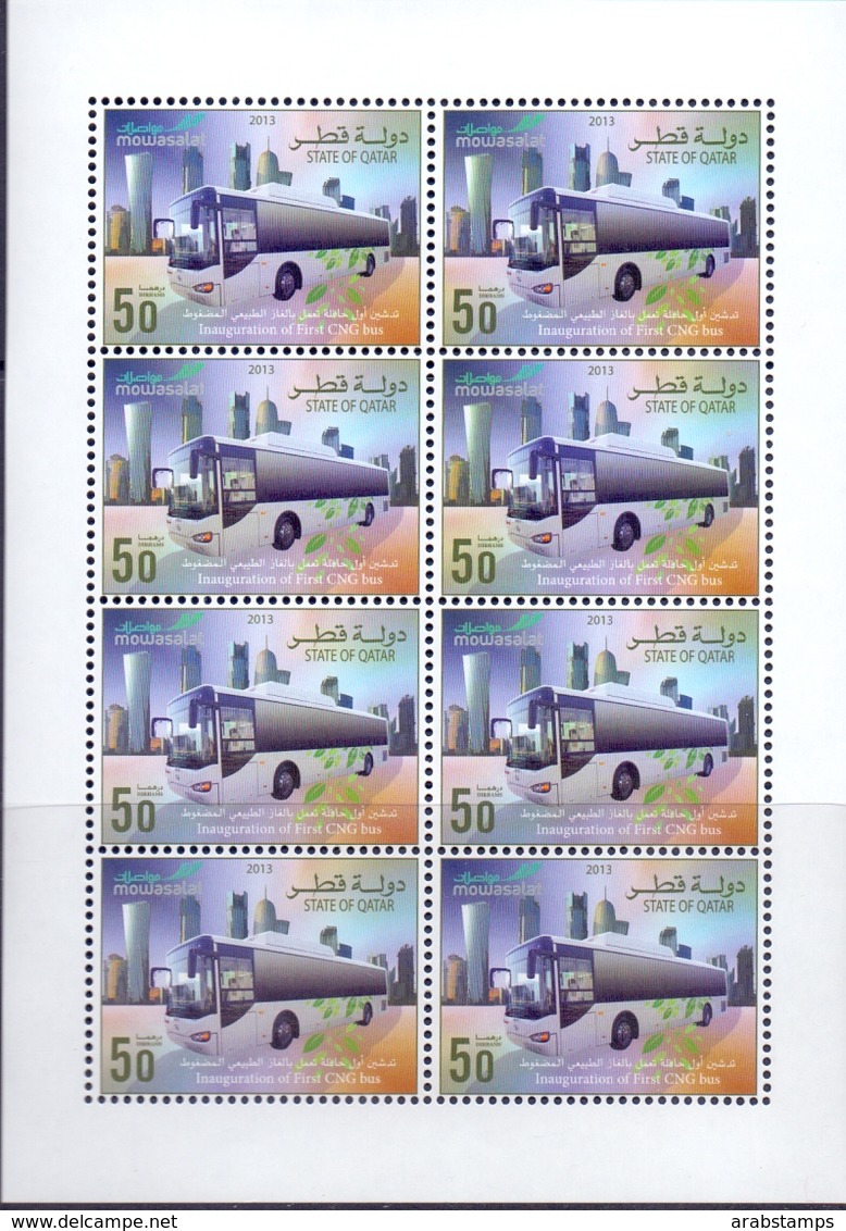 2013 QATAR Launch Of First Natural Gas Bus Full Sheet 8 Values MNH - Qatar