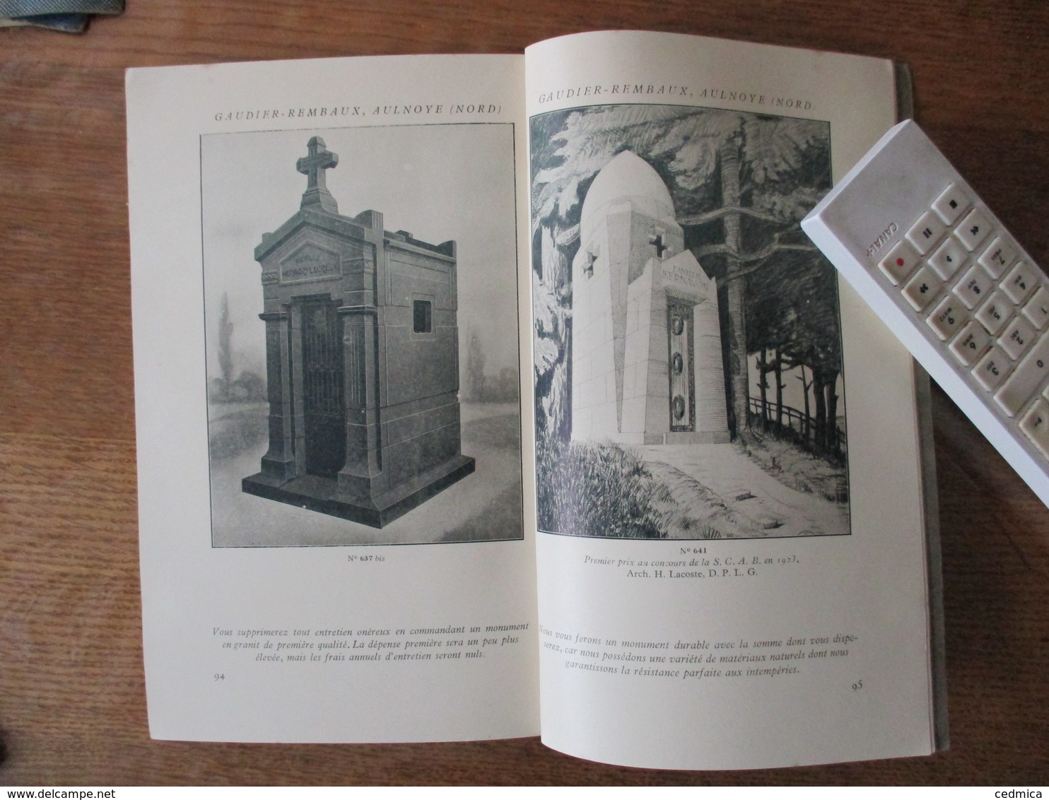 AULNOYE NORD GAUDIER REMBAUX MONUMENTS FUNERAIRES SOCIETE GRANITIERE DU NORD CATALOGUE 1925 98 PAGES