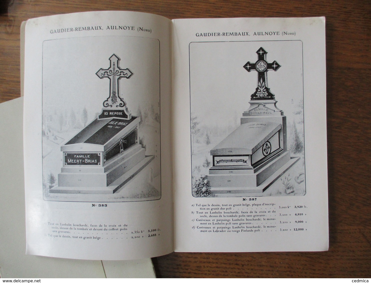 AULNOYE NORD GAUDIER REMBAUX MONUMENTS FUNERAIRES ET COMMEMORATIFS CATALOGUE SEPTEMBRE 1921 - Advertising