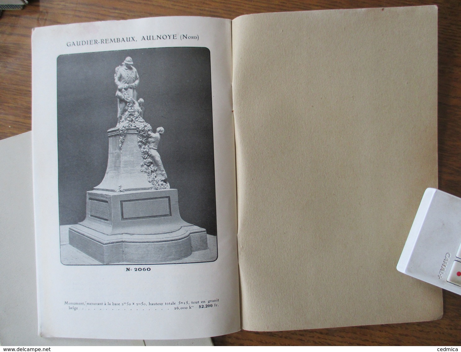 AULNOYE NORD GAUDIER REMBAUX MONUMENTS FUNERAIRES ET COMMEMORATIFS CATALOGUE SEPTEMBRE 1921 - Advertising