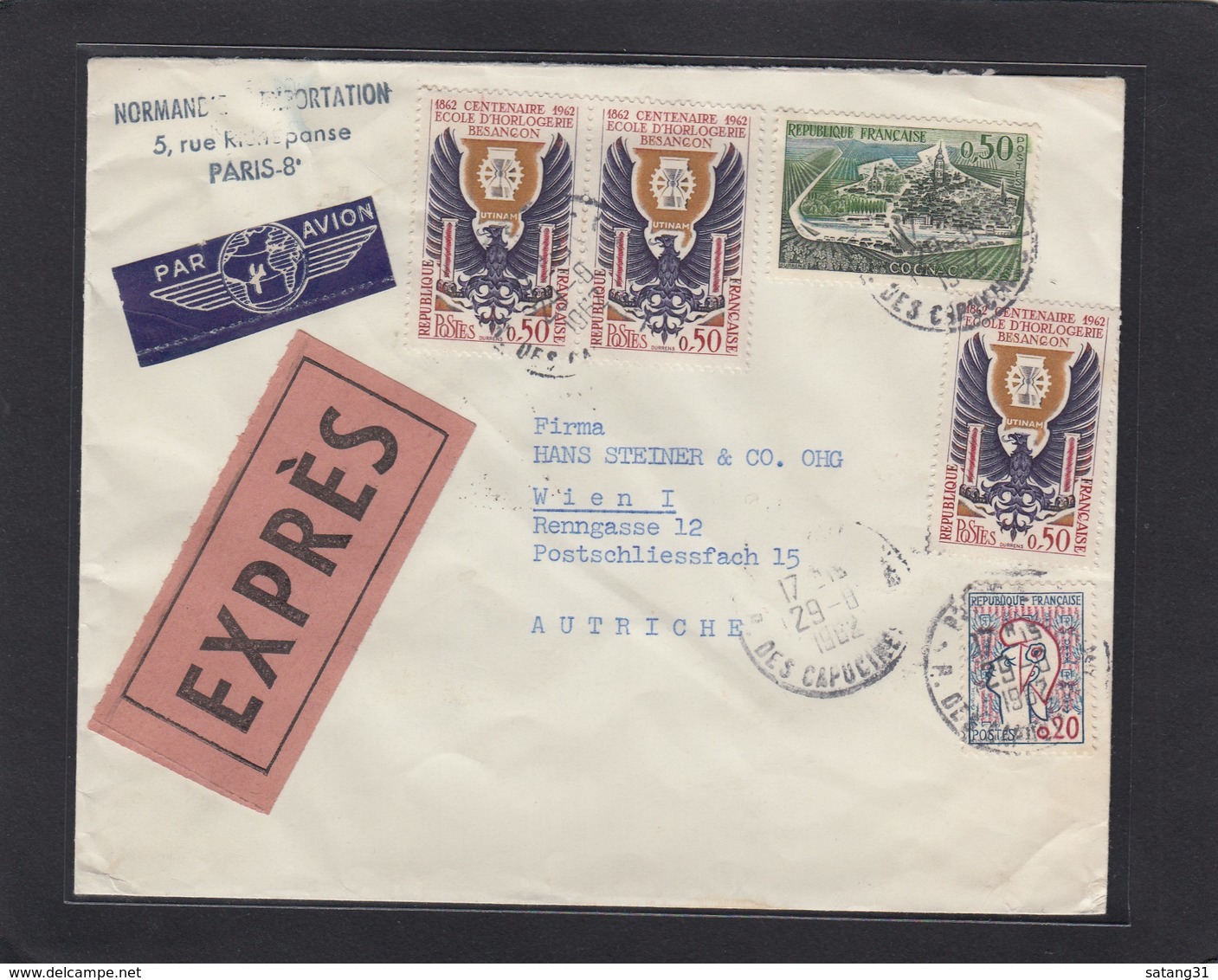 LETTRE PAR EXPRÈS POUR VIENNE AVEC E.A. 3 TIMBRES"ECOLE D'HORLOGERIE,BESANCON"(Y+T 1342).. - Briefe U. Dokumente