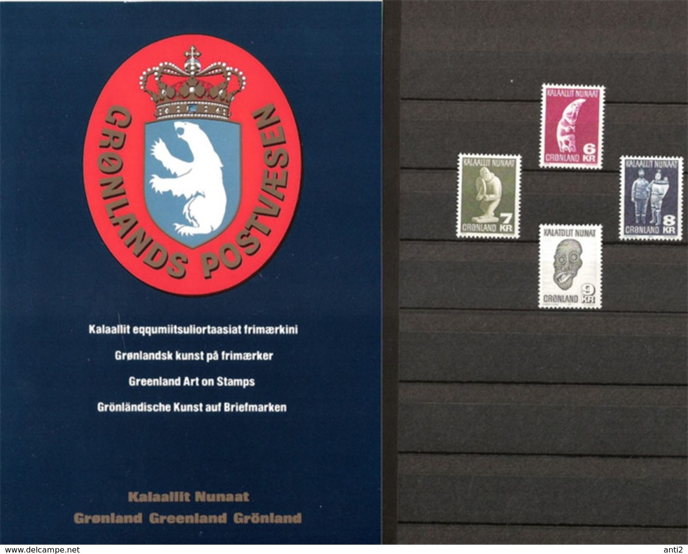 Greenland 1977-1980 Handicrafts Art Mi 103, 111, 117, 119 In Folder  Greenland Art On Stamps, MNH(**) - Brieven En Documenten