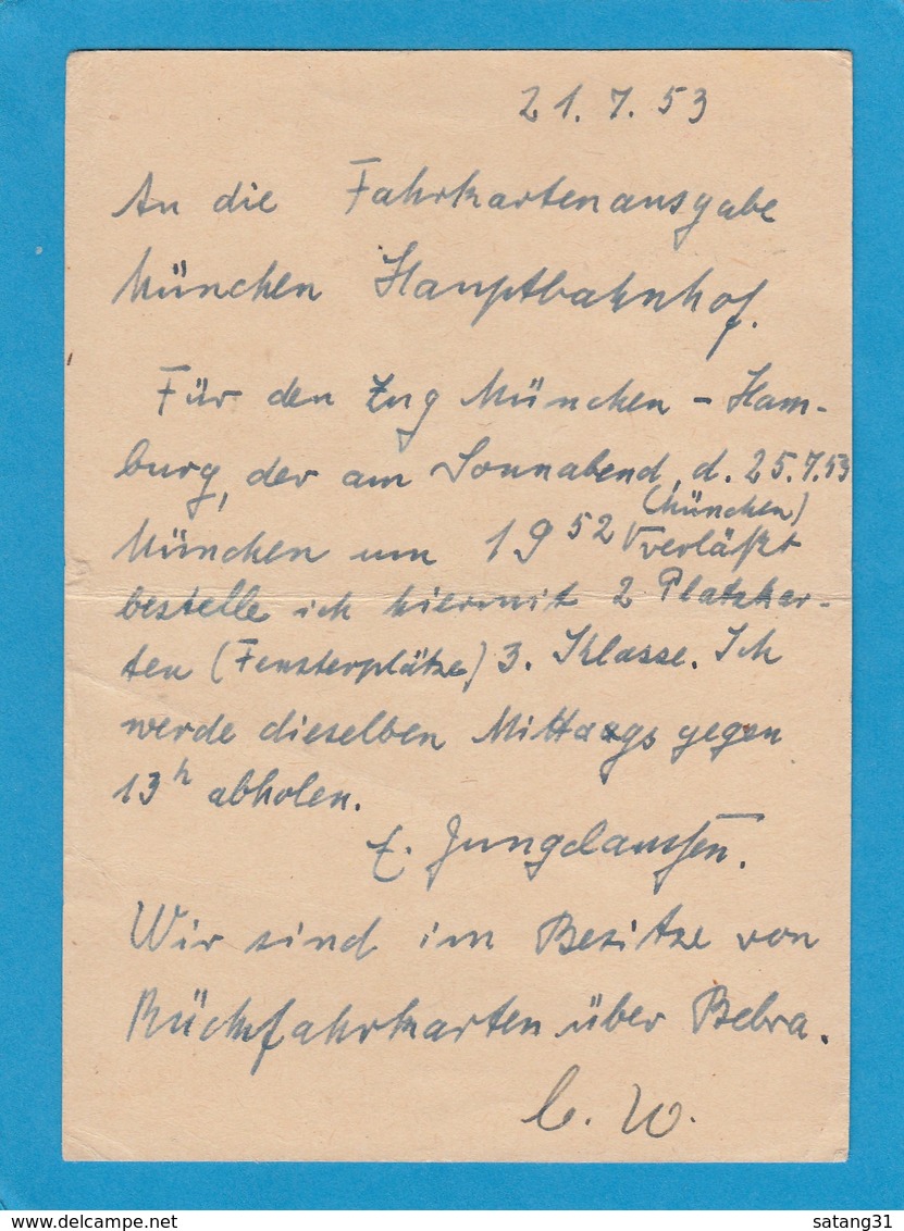 GANZSACHE(FERNVERKEHR) MIT ZUSATZFRANKATUR  45G,TRACHTEN,KÄRNTEN AN DIE FAHRKARTENAUSGABE IN MÜNCHEN. - Autres & Non Classés