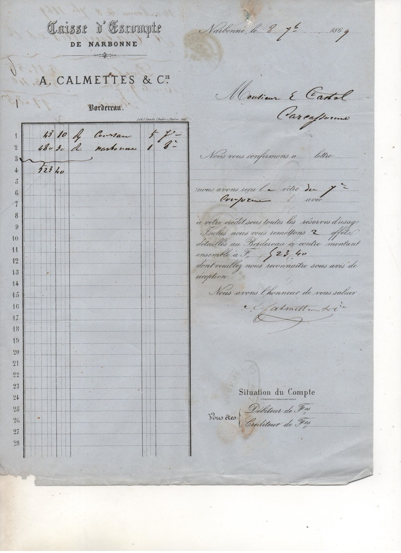 10 lettres: ANNONAY, MIREPOIX, LIMOUX sur AUDE, PERIGUEUX, NARBONNE, PERPIGNAN, AGEN, PAU, CHALABRE, LAVELANET / de 1869