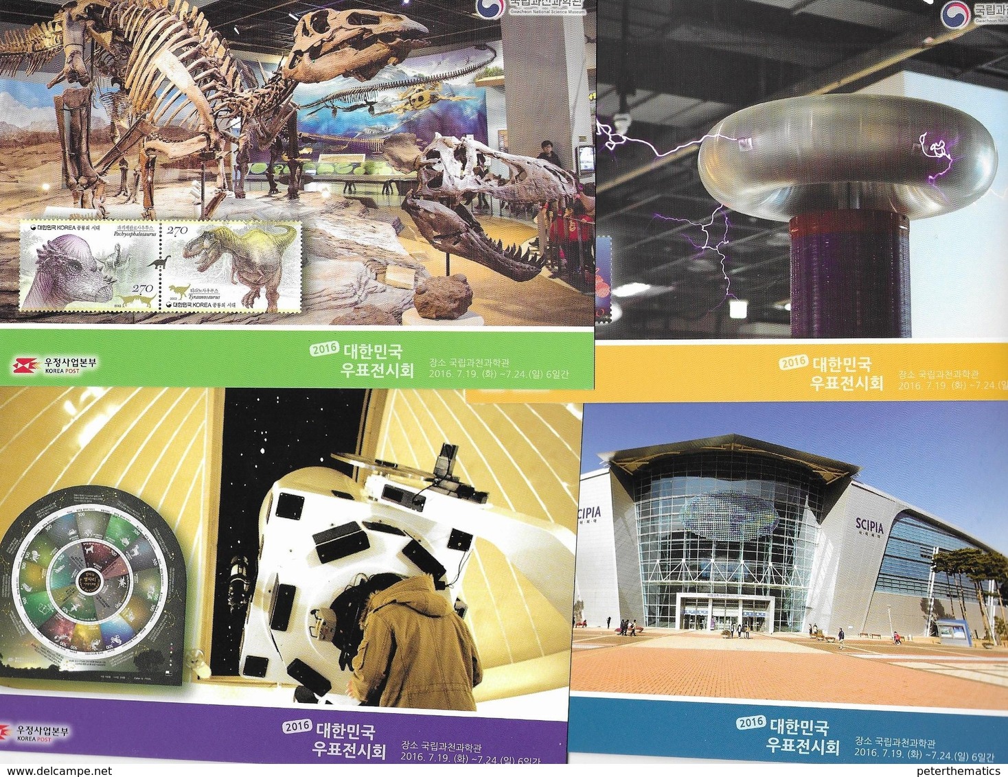 SOUTH KOREA, 2016, MINT POSTAL STATIONERY, 5 PPPs ,GWACHEON NATIONAL SCIENCE MUSEUM, DINOSAURS, SPACE, SPACE, ASTRONOMY - Other & Unclassified