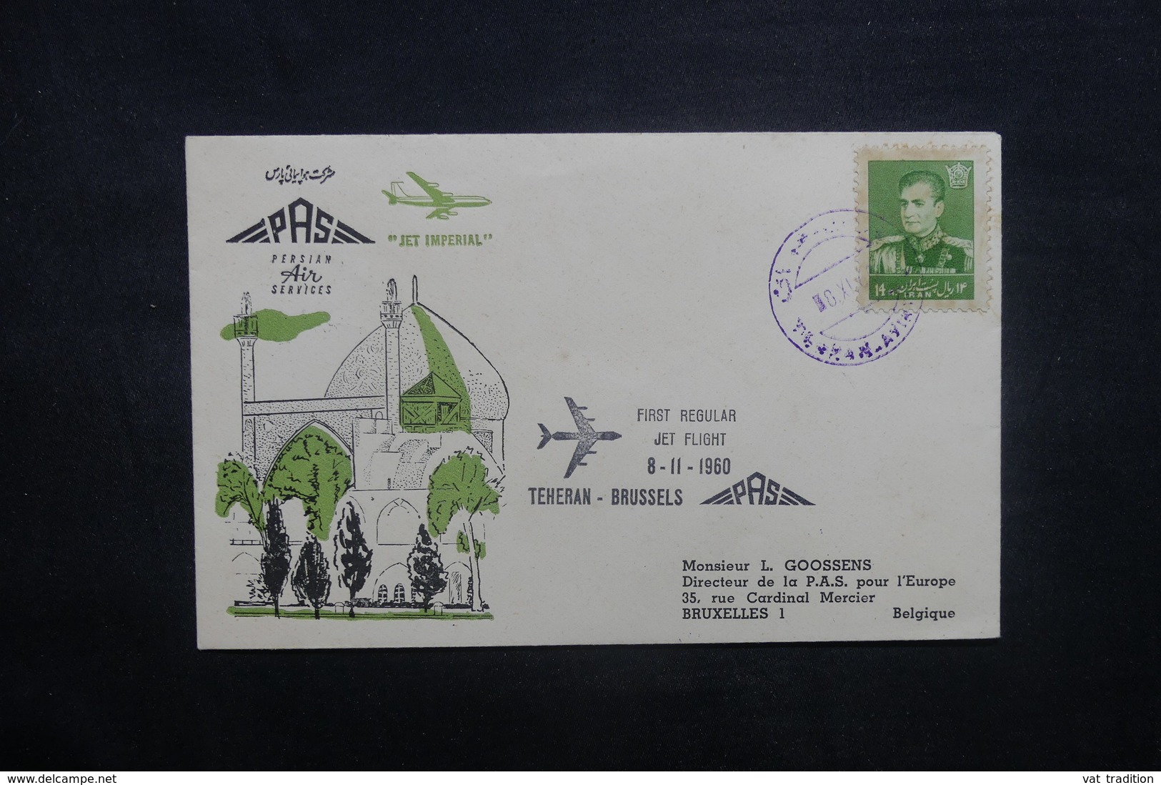 IRAN - Enveloppe 1er Vol Téhéran / Bruxelles En 1960 , Affranchissement Plaisant - L 37379 - Iran