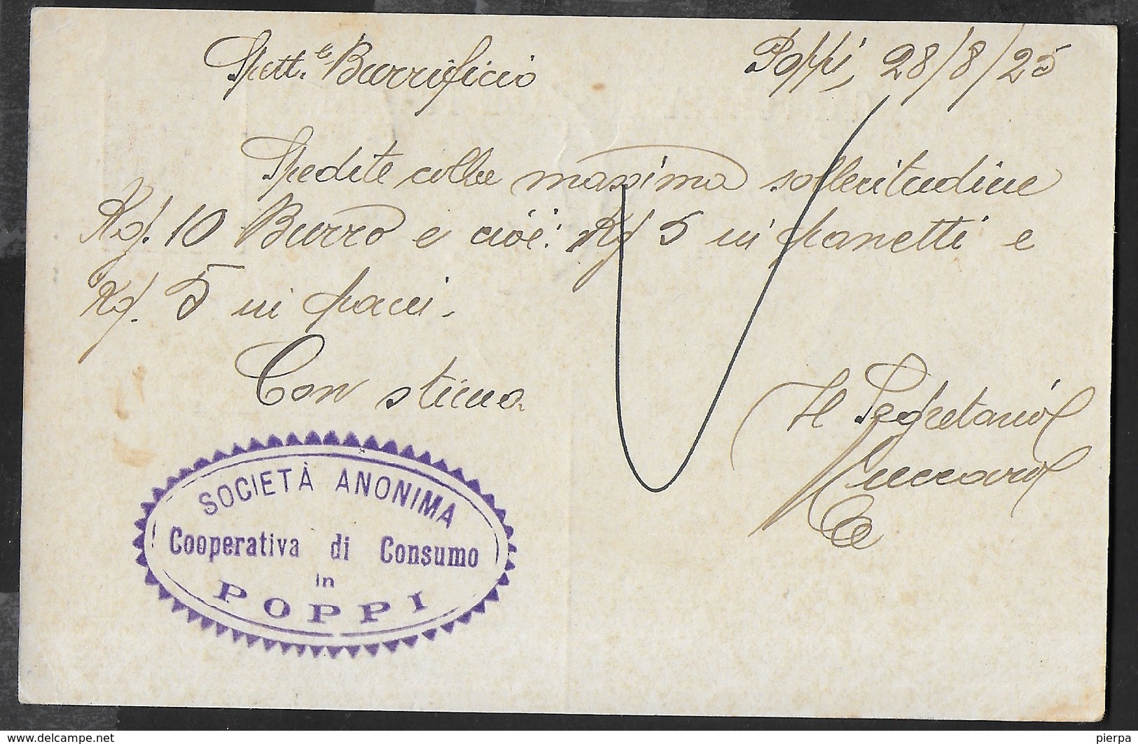 STORIA POSTALE REGNO - ANNULLO FRAZIONARIO DC - GONZAGA (35-41) 28.08.25 DA POPPI/(AREZZO) SU INTERO MICHETTI - Storia Postale