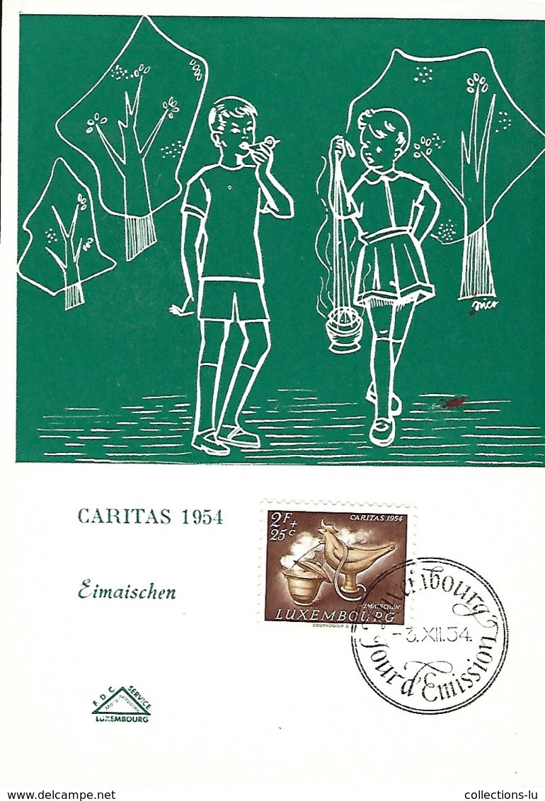 3.12.1954  -  Caritas Timbre 1954 Eimaischen( Luxembg ) - Cartes Maximum