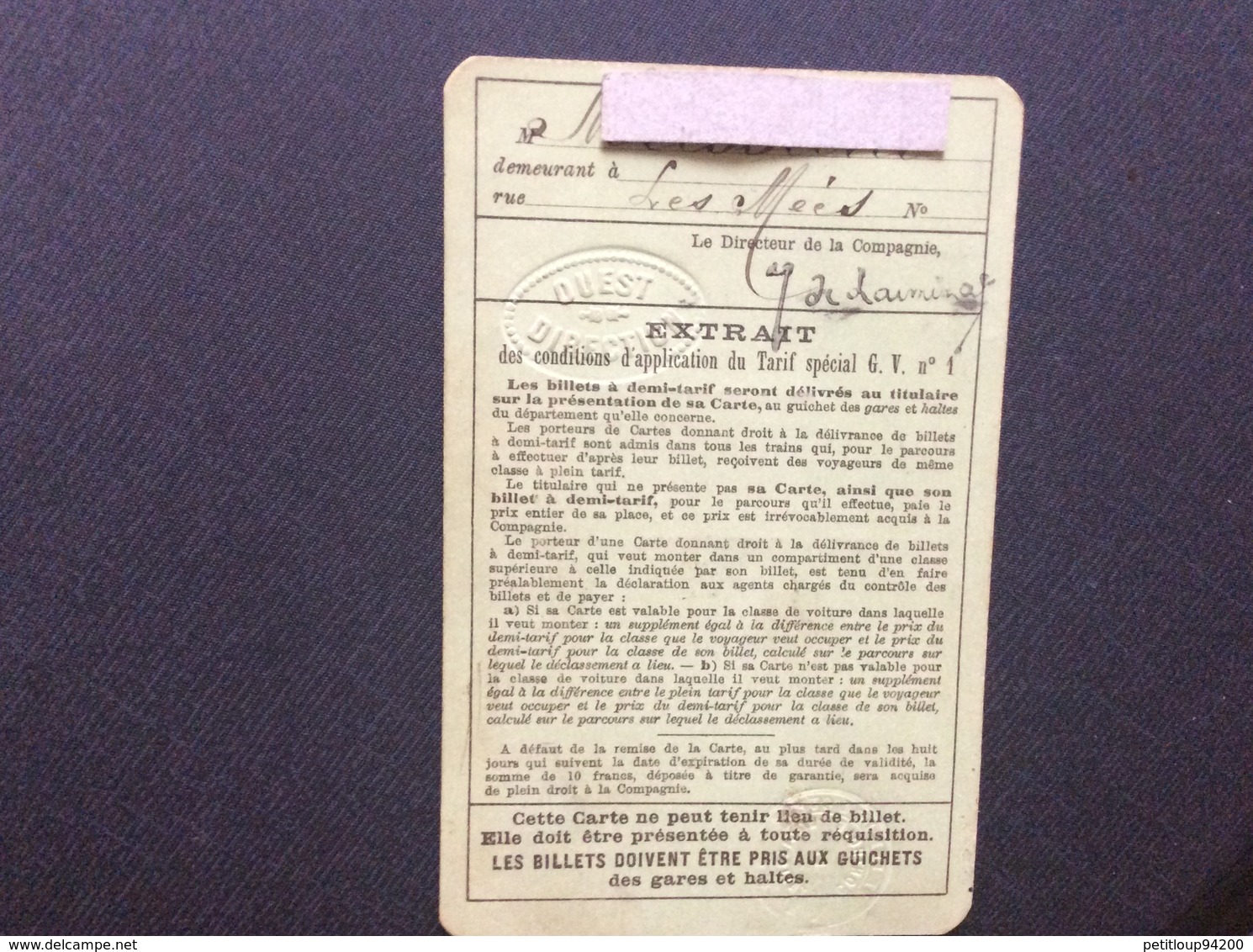 CARTE MENSUELLE  Billets A Demi-Tarif  DÉPARTEMENT DE LA SARTHE  Annee1908 - Autres & Non Classés