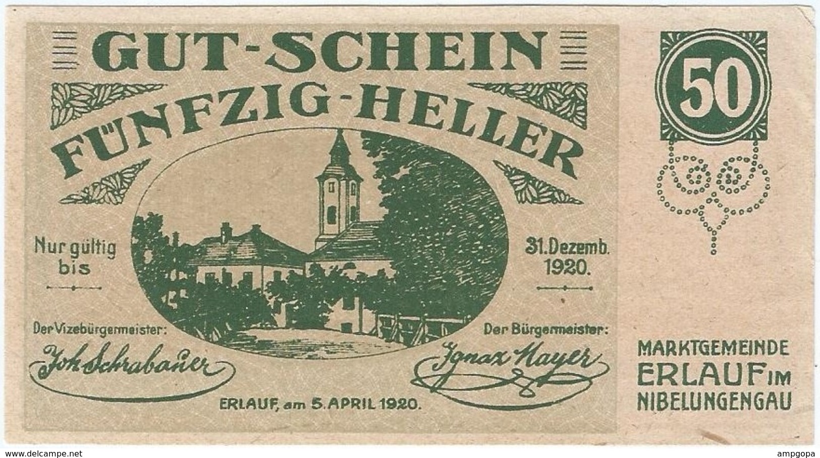 Austria (NOTGELD) 50 Heller Erlauf 5-4-1920 Kon 181 A.3 UNC Ref 3554-1 - Austria