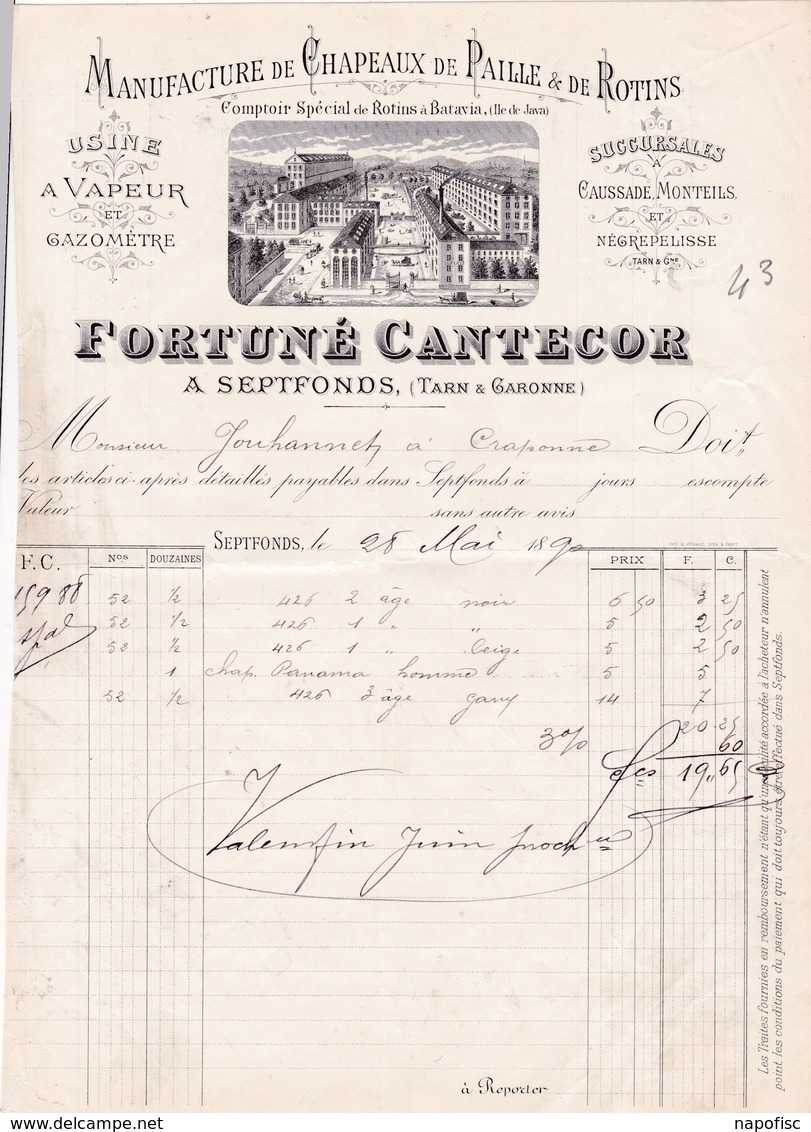 82-F.Cantecor..Manufacture De Chapeaux De Paille & De Rotins....Septfonds....(Tarn & Garonne)...1890 - Textilos & Vestidos