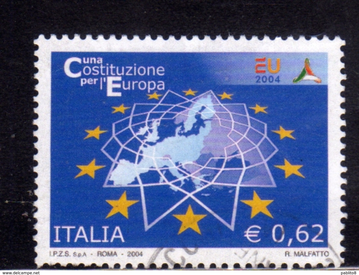 ITALIA REPUBBLICA ITALY REPUBLIC 2004 FIRMA DEL TRATTATO ISTITUTIVO DELLA COSTITUZIONE PER L'EUROPA USATO USED OBLITERE' - 2001-10: Usati