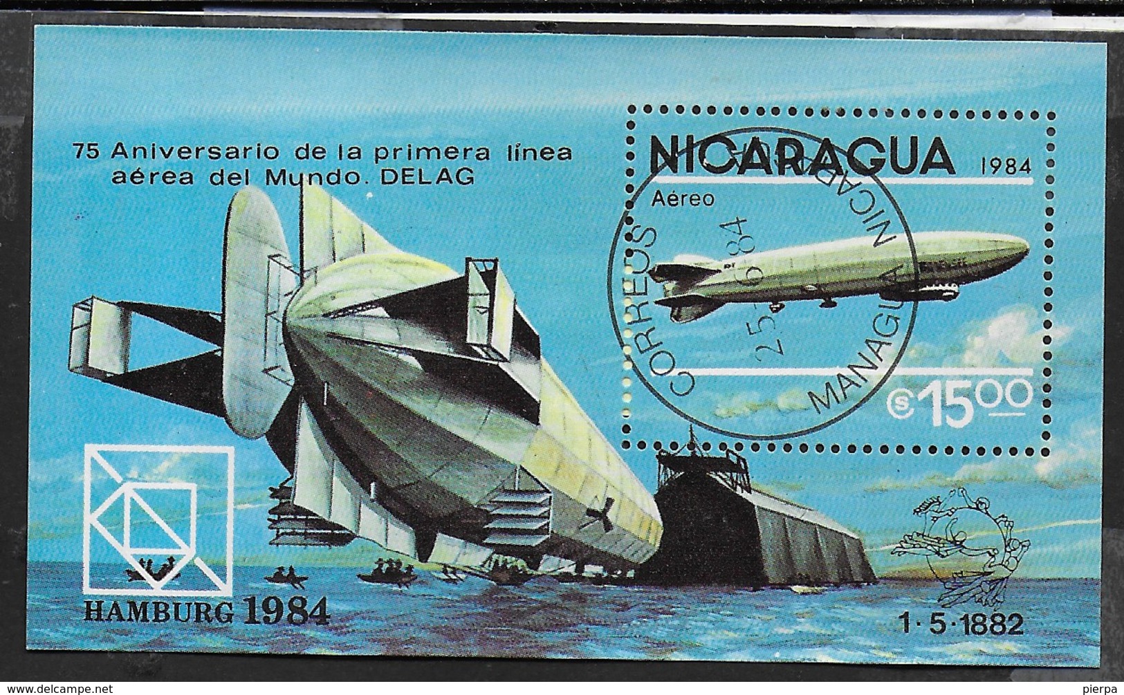 NICARAGUA - 1984 - 75° PRIMA LINEA AEREA - FOGLIETTO USATO (YVERT BF 166 - MICHEL BL 158) - Automobili