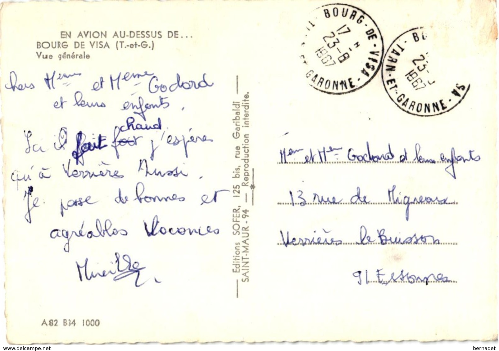 82 .. BOURG DE VISA .. VUE GENERALE   ... EN AVION AU DESSUS DE .. 1967 - Bourg De Visa