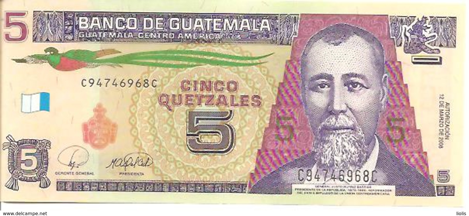 Guatemala P-116 5 Quetzles 2008 UNC - Guatemala