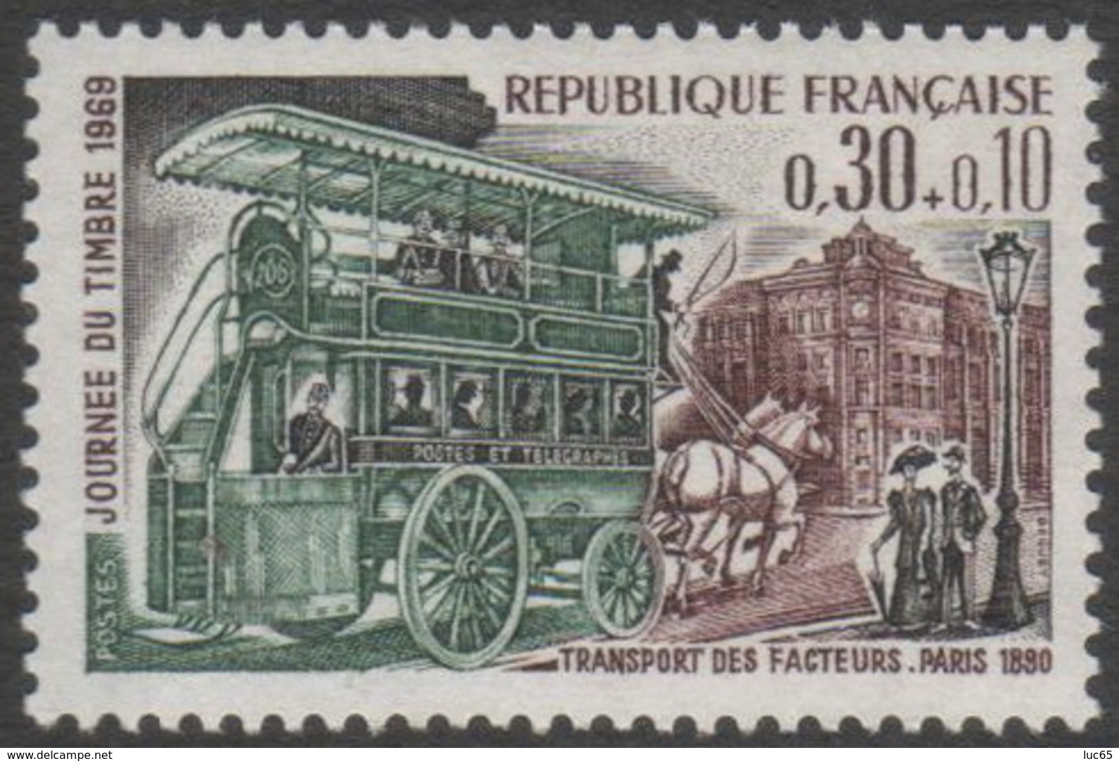 France Neuf Sans Charnière 1969 Journée Du Timbre Transport Des Facteurs Voiture à Cheval YT 1589 - Ongebruikt