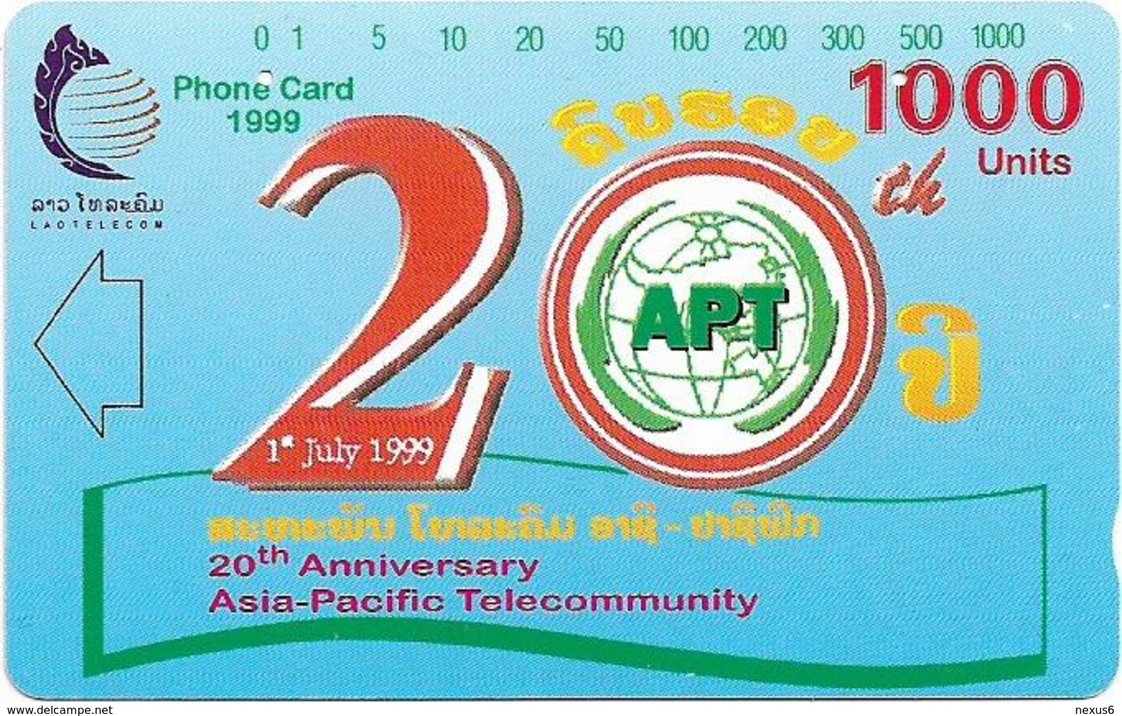 Laos - LTC (Tamura) - Apt 20th Anniversary, 1.000Units, Used - Laos