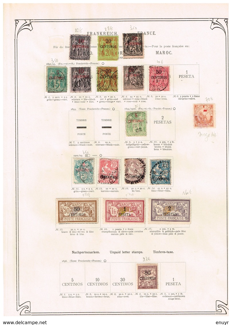 France Maroc Ancienne Collections Sur Feuille D'époque - Collections (sans Albums)