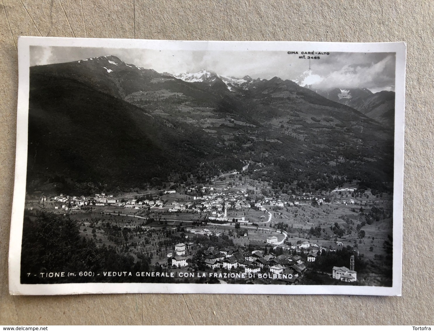 TIONE VEDUTA GENERALE CON LA FRAZIONE DI BOLBENO  1949 - Trento