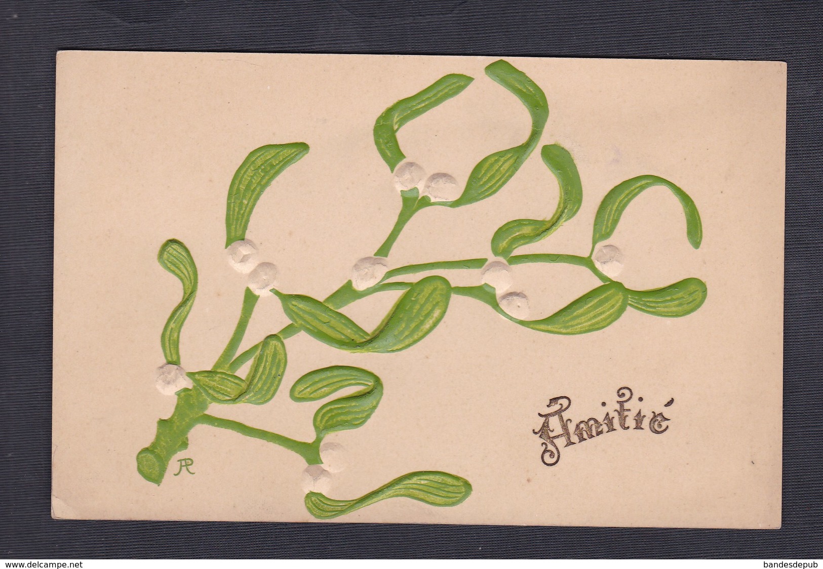 Carte Gaufree Embossed Amitie Branche De Gui ( Plante Sacree Symbole De L' Immortalité... Signature ) - Plantes Médicinales