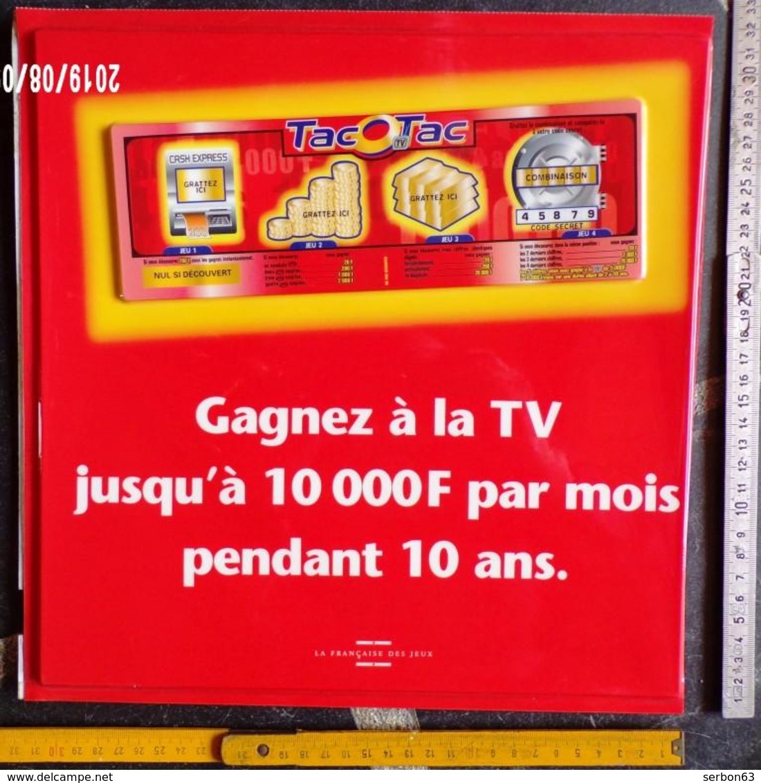 FDJ - F.D.J. FRANÇAISE DES JEUX PUBLICITÉ TAC AU TAC GRATTAGE PLV PLASTIFIÉE PORTE ENTRÉE MAGASIN RECTO VERSO - Serbon63 - Pubblicitari